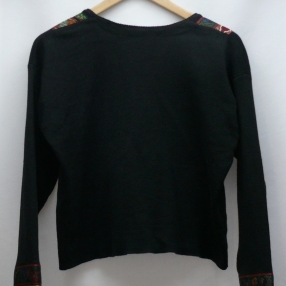 Carole Little Sweater Small Ribbon Black Knit Cardigan Boho - Picture 2 of 8